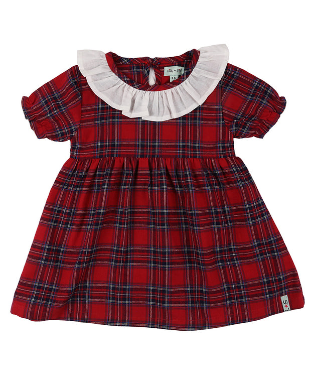 Lilly & Sid Red Plaid Dress with Ruffled Collar