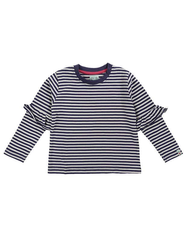 Lilly & Sid Navy & White Stripe Frill Sleeve Top