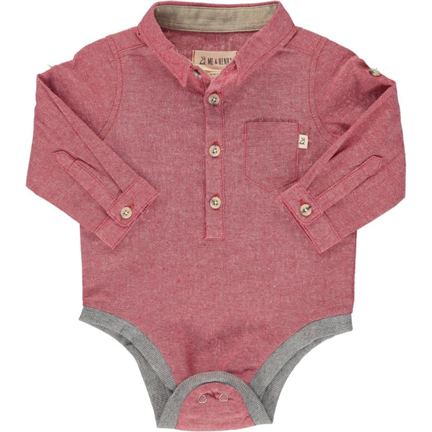 ME & HENRY Red Woven Long Sleeve Onesie