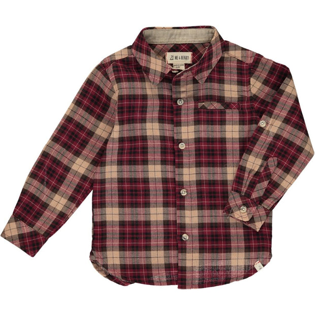 ME & HENRY Wine/Black Plaid Long Sleeve Button Up