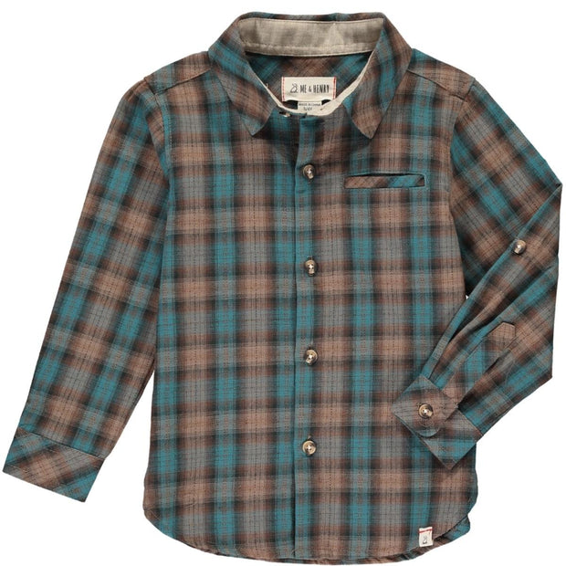 Me & Henry Long Sleeve Brown/Blue Plaid Button Up