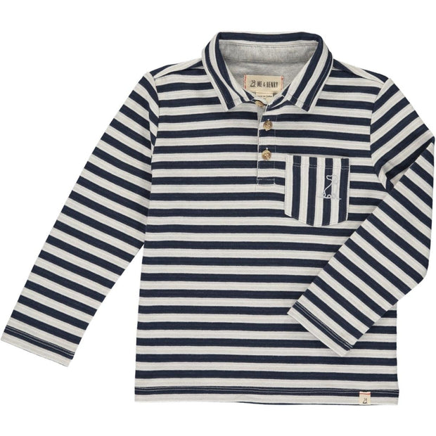 Me & Henry Long Sleeve Navy/White Striped Polo