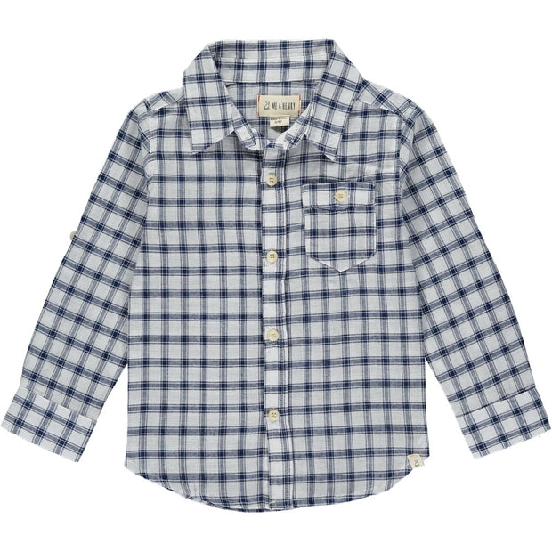 Navy Plaid Long Sleeve Button Up
