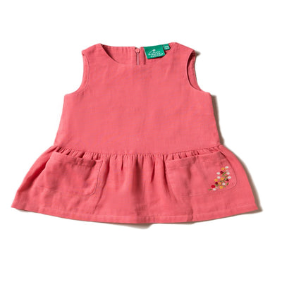 Sunset Pink Embroidered Pocket Dress